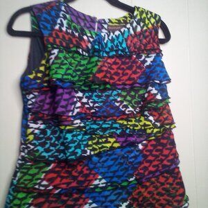 Multiples Blouse S Sleeveless Ruffles Colorful Print